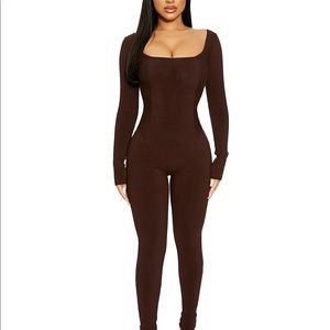 🤎NWT Naked Wardrobe SNATCHED Square-Neck Jumpsuit in Brown🤎